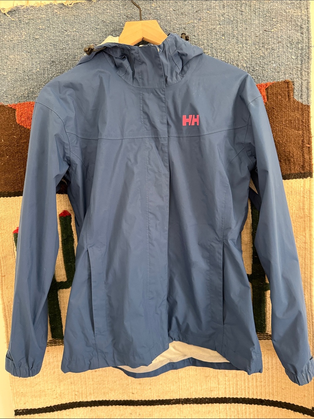 Helly Hansen Navy Blue Hooded Rain Shell with Pink Logo